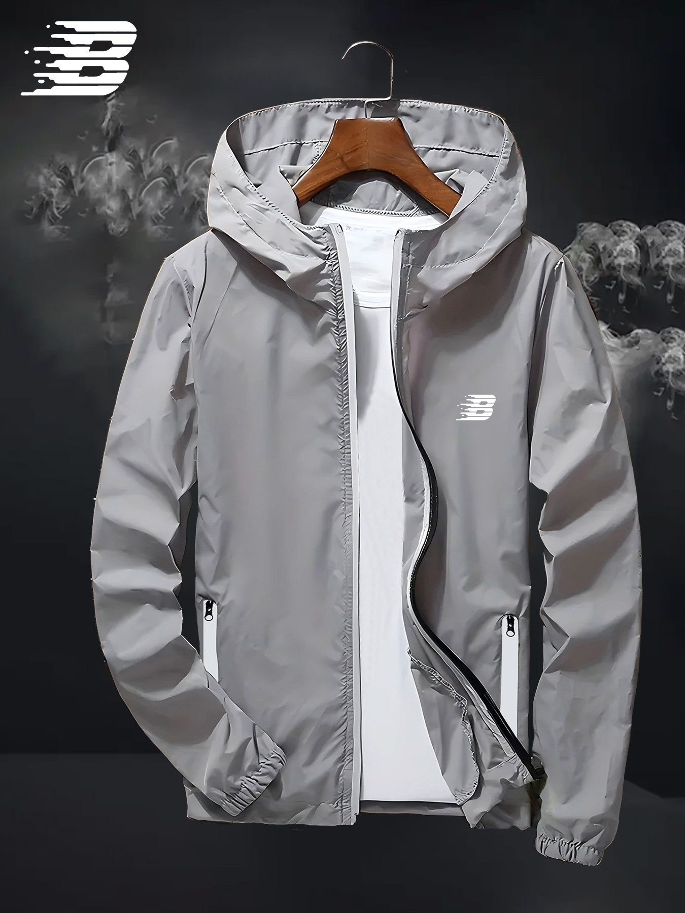 Outdoor Sport Windbreaker - mens b logo hooded windbreaker jacket